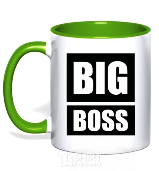 Mug with a colored handle BIG BOSS inscription kelly-green фото