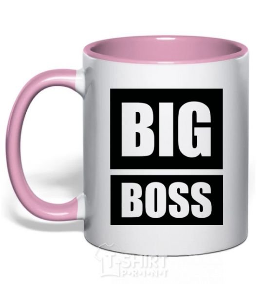 Mug with a colored handle BIG BOSS inscription light-pink фото