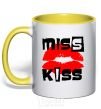 Mug with a colored handle MISS KISS yellow фото