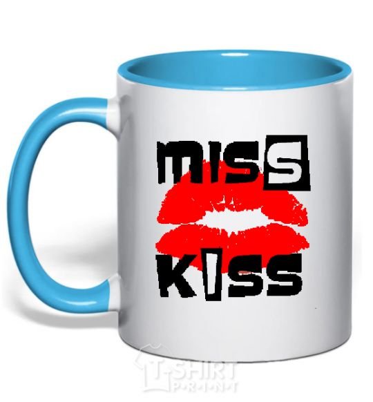 Mug with a colored handle MISS KISS sky-blue фото