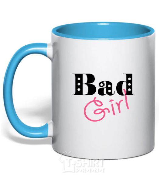Mug with a colored handle BAD GIRL Simple sky-blue фото