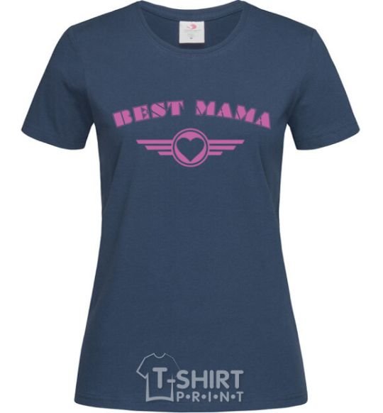 Women's T-shirt BEST MAMA with a heart navy-blue фото