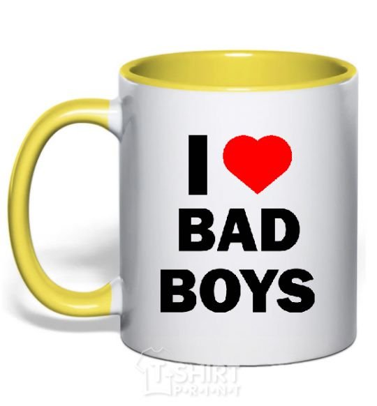 Mug with a colored handle I LOVE BAD BOYS yellow фото