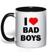 Mug with a colored handle I LOVE BAD BOYS black фото