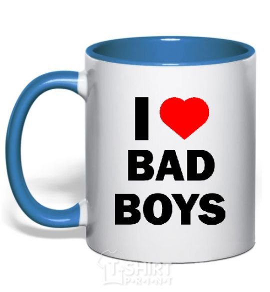 Mug with a colored handle I LOVE BAD BOYS royal-blue фото