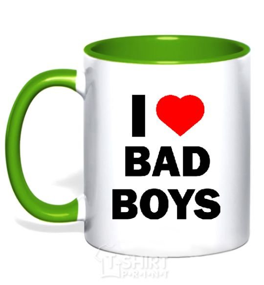 Mug with a colored handle I LOVE BAD BOYS kelly-green фото