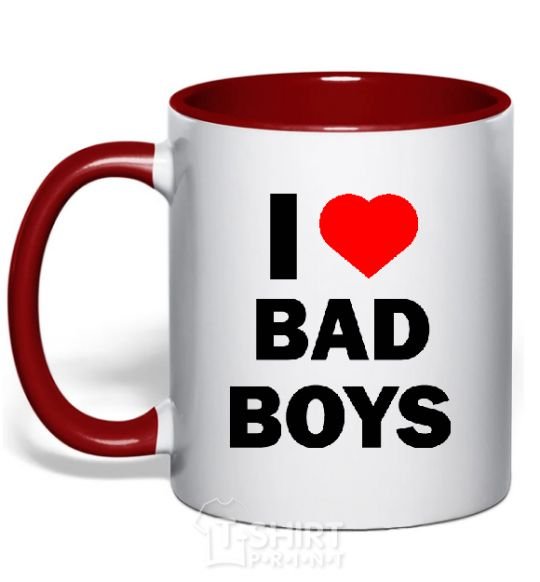 Mug with a colored handle I LOVE BAD BOYS red фото