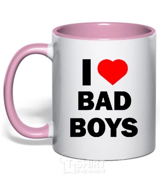 Mug with a colored handle I LOVE BAD BOYS light-pink фото