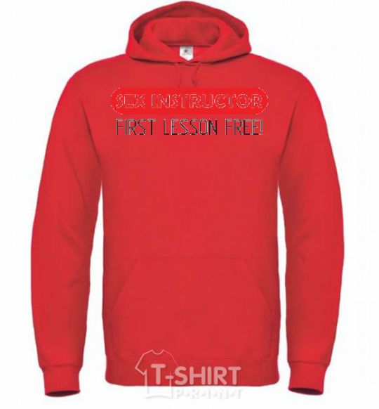 Men`s hoodie SEX INSTRUCTOR. FREE bright-red фото