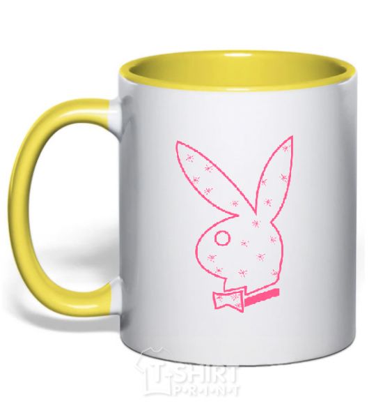 Mug with a colored handle PINK PLAYBOY yellow фото