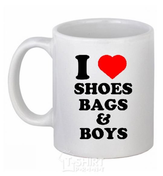 Чашка керамическая I LOVE SHOES, BAGS & BOYS Белый фото