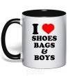 Mug with a colored handle I LOVE SHOES, BAGS & BOYS black фото