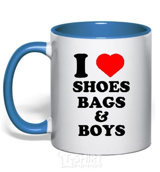 Mug with a colored handle I LOVE SHOES, BAGS & BOYS royal-blue фото