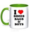 Mug with a colored handle I LOVE SHOES, BAGS & BOYS kelly-green фото