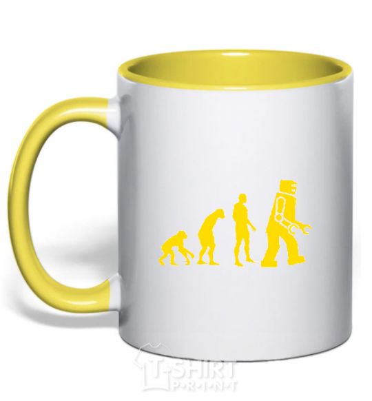 Mug with a colored handle ROBOT EVOLUTION yellow фото