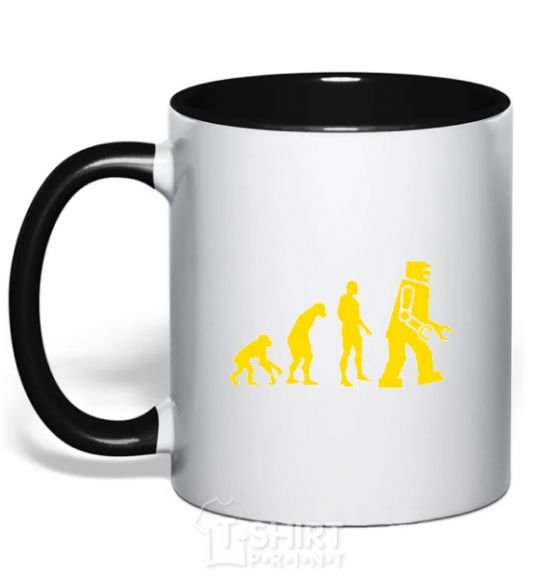 Mug with a colored handle ROBOT EVOLUTION black фото