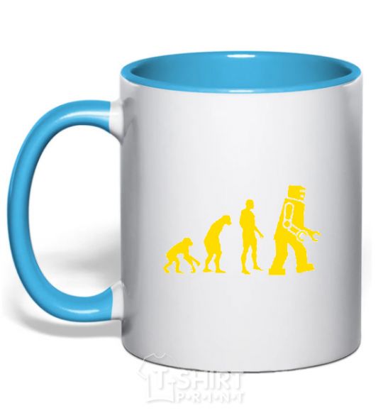 Mug with a colored handle ROBOT EVOLUTION sky-blue фото