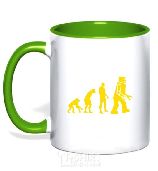 Mug with a colored handle ROBOT EVOLUTION kelly-green фото