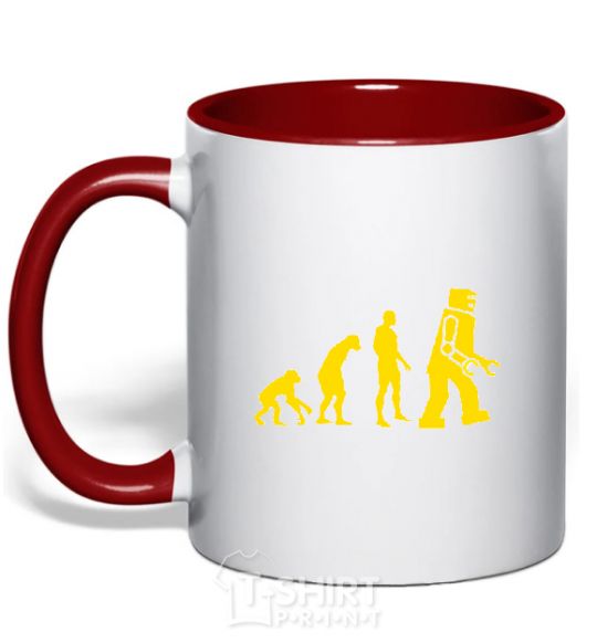 Mug with a colored handle ROBOT EVOLUTION red фото