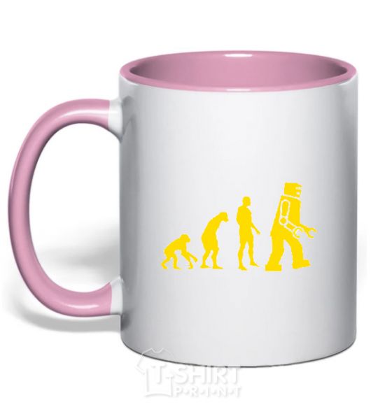 Mug with a colored handle ROBOT EVOLUTION light-pink фото