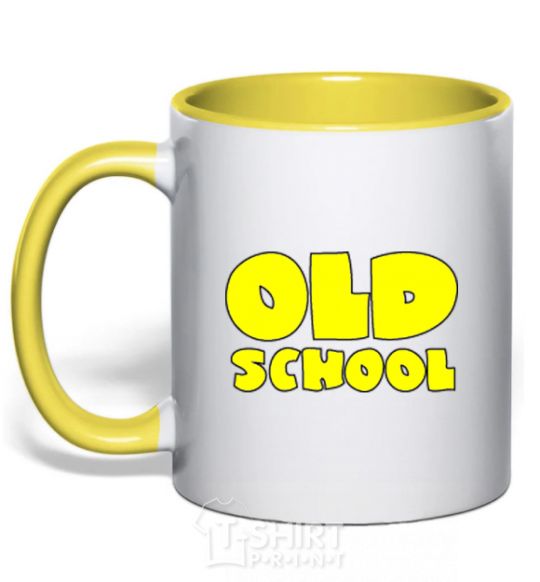 Mug with a colored handle OLD SCHOOL yellow фото