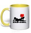 Mug with a colored handle BAD GIRL Picture yellow фото