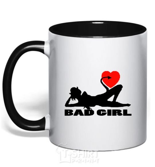 Mug with a colored handle BAD GIRL Picture black фото