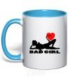 Mug with a colored handle BAD GIRL Picture sky-blue фото