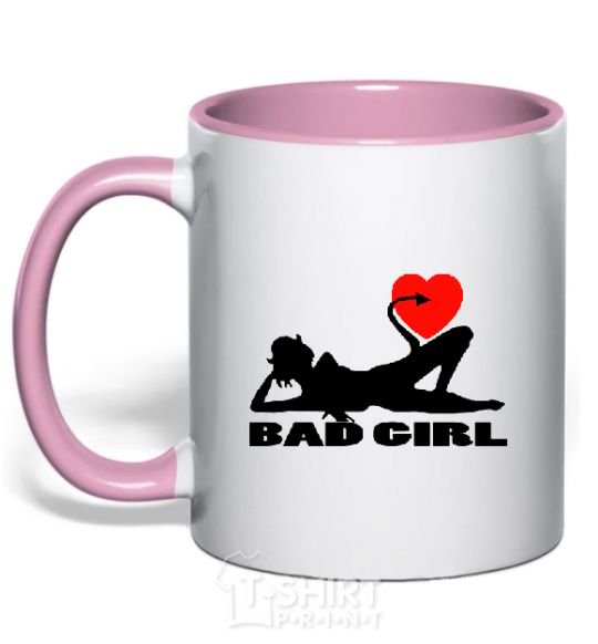 Mug with a colored handle BAD GIRL Picture light-pink фото
