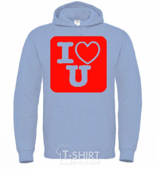 Men`s hoodie I LOVE U sky-blue фото