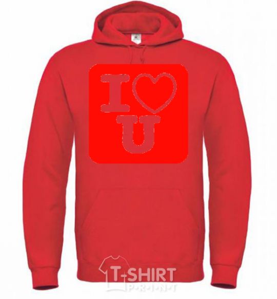 Men`s hoodie I LOVE U bright-red фото