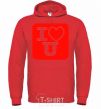 Men`s hoodie I LOVE U bright-red фото