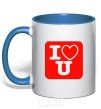 Mug with a colored handle I LOVE U royal-blue фото