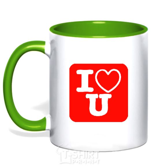 Mug with a colored handle I LOVE U kelly-green фото