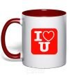 Mug with a colored handle I LOVE U red фото