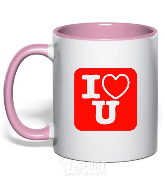 Mug with a colored handle I LOVE U light-pink фото