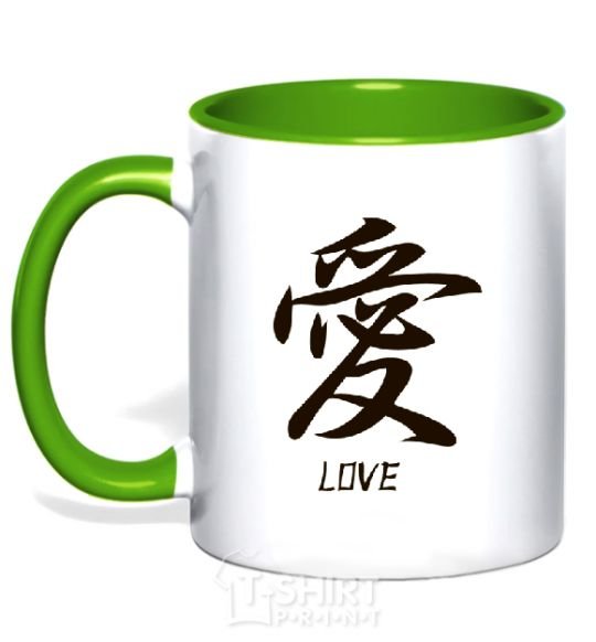 Mug with a colored handle LOVE IEROGLIF kelly-green фото