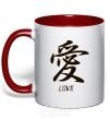 Mug with a colored handle LOVE IEROGLIF red фото