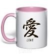 Mug with a colored handle LOVE IEROGLIF light-pink фото