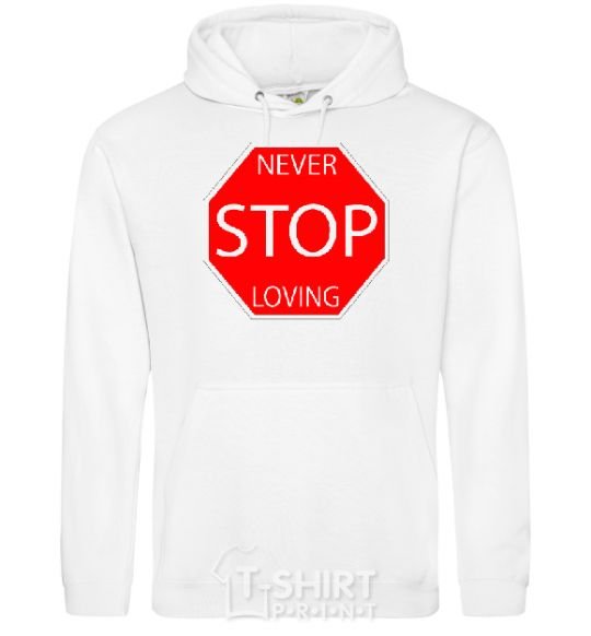 Men`s hoodie NEVER STOP LOVING White фото