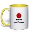 Mug with a colored handle PUSH MY POWER yellow фото
