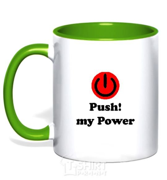 Mug with a colored handle PUSH MY POWER kelly-green фото