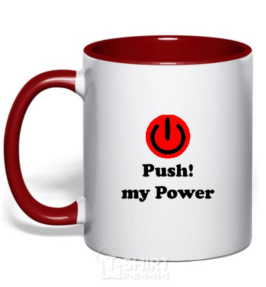 Mug with a colored handle PUSH MY POWER red фото