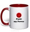 Mug with a colored handle PUSH MY POWER red фото