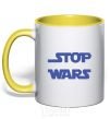 Mug with a colored handle STOP WARS yellow фото
