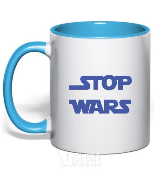 Mug with a colored handle STOP WARS sky-blue фото
