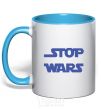 Mug with a colored handle STOP WARS sky-blue фото