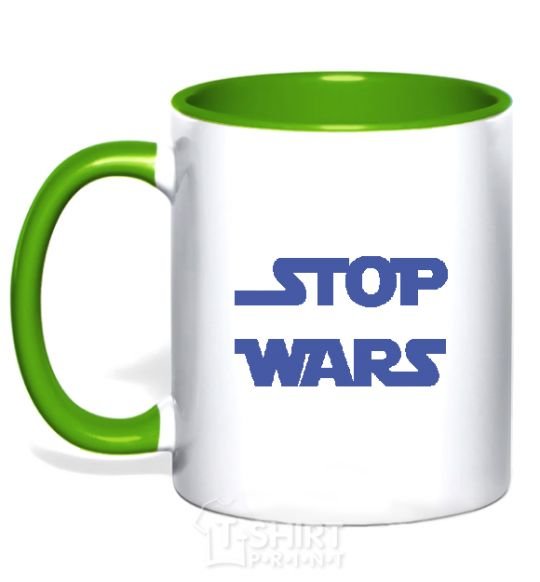 Mug with a colored handle STOP WARS kelly-green фото