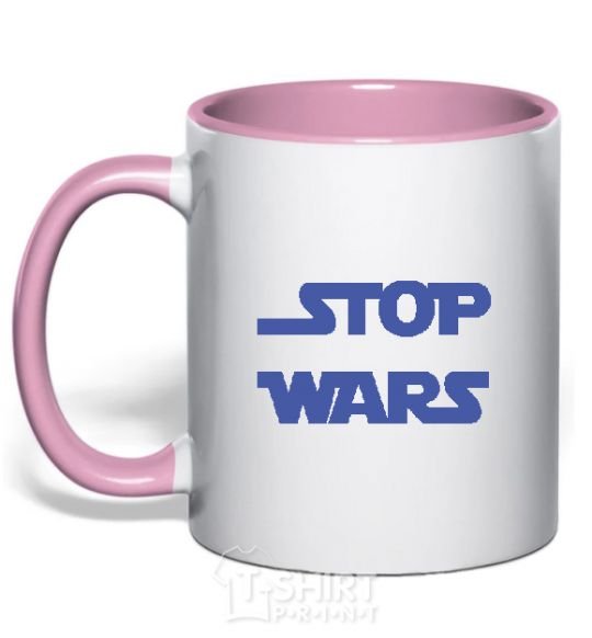 Mug with a colored handle STOP WARS light-pink фото