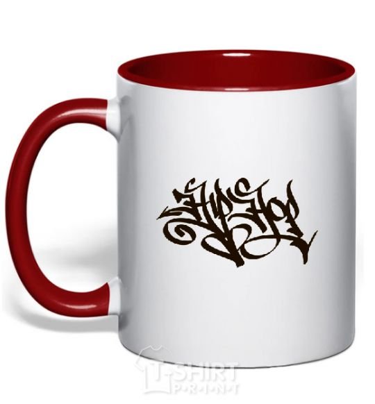 Mug with a colored handle HIPHOP red фото